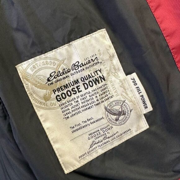 Eddie Bauer Mens Size Large 80% Goose Down Puffer Vest Red Zip Front Pockets - Picture 7 of 8